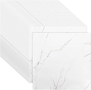 40 Dalles PVC Adhésives Sol 30x30cm, Revêtement Vinyle Effet Marbre Blanc pour 3,6m², Carrelage Autocollant Étanche pour Rénovation Salle de Bain, Cuisine & Logement en Location