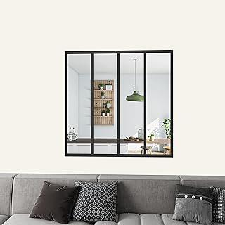 AICA sanitaire Verrière Atelier Fixe H.108cm, en alu Noir Mat, verrière intérieure 123cm, 4 vitrages Transparentes