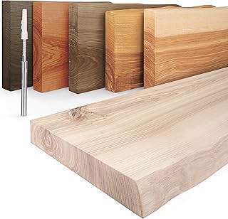 LAMO Manufaktur Étagère Murale en Bois Massif, Bord irrégulier, étagère Flottante Montage Invisible Brut 80cm, LW-01-A-001-80W