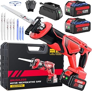 Scie alternative, moteur sans balais amélioré 3500 SPM à faible bruit, haute performance, 2 batteries 21 V 4,0 Ah en veille prolongée, 8 lames polyvalentes en alliage d
