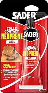 Sader Colle Contact Néoprène Gel – Colle Extra Forte Tous Matériaux – Prise Immédiate – Idéale pour Supports Poreux ou Verticaux – Transparente – Tube 125 ml, Ambré