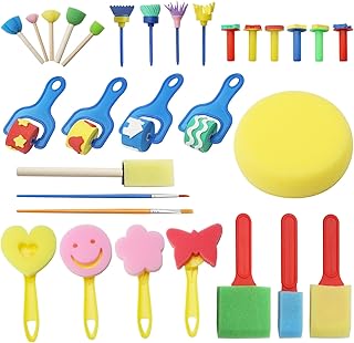30 Pièces Kit Pinceau Éponge, Réutilisable Kit Peinture Enfant, Matériel Pinceaux Peinture Enfant Set, Crafts Éponge Brosse pour Le Bricolage et L
