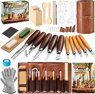 Kit Sculpture Bois 28 en 1, Ciseaux à Bois, Outils de Sculpture bois,Outillage Bois avec 10 Couteau Sculpture bois, Outil de Ciseaux a Bois Kit DIY,pour Débutants/Adultes/Junior