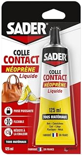 Sader Colle Contact Néoprène Liquide – Colle Extra Forte Tous Matériaux – Prise Immédiate – Idéale pour Surfaces Horizontales – Applicable au Pinceau – Tube de 125 ml