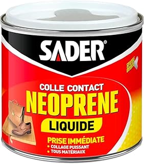 Sader Colle Contact Néoprène Liquide – Colle Extra Forte Tous Matériaux – Prise Immédiate – Idéale pour Surfaces Horizontales – Applicable au Pinceau – Boîte de 500 ml