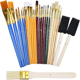 Pinceaux Peinture Acrylique 25 Sets de Pinceaux de Peinture, Ensemble de Pinceaux pour Acrylique Huile Aquarelle,Pinceau Fin/Plat/Rond,Peinceaux pour Peinture Enfant Débutant Artiste